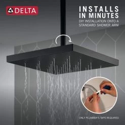 Delta 1-Spray Pattern with 2.5 GPM 12 in. Ceiling Mount Fixed Shower Head with H2Okinetic UltraSoak Spray in Matte Black -Bathroom Faucets Store matte black delta fixed shower heads 52161 bl25 a0 1000