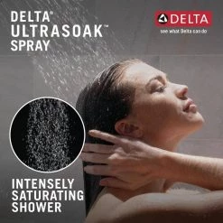 Delta 4-Spray Pattern with 1.75 GPM 8 in. Wall Mount Fixed Shower Head with H2Okinetic UltraSoak Spray in Matte Black 17 Delta 4-Spray Pattern with 1.75 GPM 8 in. Wall Mount Fixed Shower Head with H2Okinetic UltraSoak Spray in Matte Black -Bathroom Faucets Store matte black delta fixed shower heads 52488 bl 1d 1000