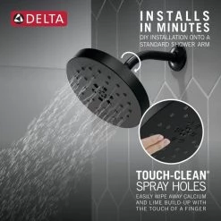 Delta 4-Spray Pattern with 1.75 GPM 8 in. Wall Mount Fixed Shower Head with H2Okinetic UltraSoak Spray in Matte Black 16 Delta 4-Spray Pattern with 1.75 GPM 8 in. Wall Mount Fixed Shower Head with H2Okinetic UltraSoak Spray in Matte Black -Bathroom Faucets Store matte black delta fixed shower heads 52488 bl a0 1000
