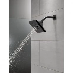 Delta Pivotal 5-Spray 5.8 in. Single Wall Mount Fixed Rain H2Okinetic Shower Head in Matte Black -Bathroom Faucets Store matte black delta fixed shower heads 52664 bl fa 1000