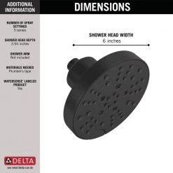 Delta Pivotal 5-Spray 6 in. Single Wall Mount Fixed Rain H2Okinetic Shower Head in Matte Black -Bathroom Faucets Store matte black delta fixed shower heads 52668 bl 40 1000