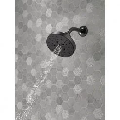 Delta Pivotal 5-Spray 6 in. Single Wall Mount Fixed Rain H2Okinetic Shower Head in Matte Black -Bathroom Faucets Store matte black delta fixed shower heads 52668 bl fa 1000
