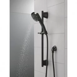 Delta 3-Spray Patterns 2.81 in. Wall Mount Handheld Shower Head with Slide Bar in Matte Black -Bathroom Faucets Store matte black delta handheld shower heads 51386 bl 44 1000