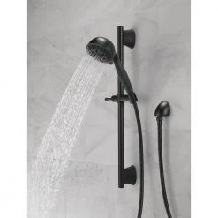 Delta 5-Spray Patterns 4.13 in. Wall-Mount Handheld Shower Head with Slide Bar and H2Okinetic Technology in Matte Black -Bathroom Faucets Store matte black delta handheld shower heads 51559 bl 1f 1000