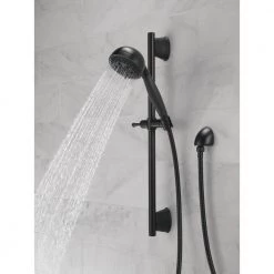 Delta 5-Spray Patterns 4.13 in. Wall-Mount Handheld Shower Head with Slide Bar and H2Okinetic Technology in Matte Black -Bathroom Faucets Store matte black delta handheld shower heads 51559 bl 44 1000