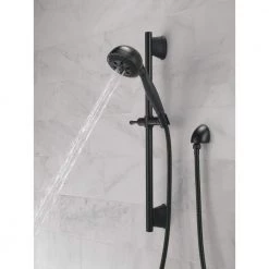 Delta 5-Spray Patterns 4.13 in. Wall-Mount Handheld Shower Head with Slide Bar and H2Okinetic Technology in Matte Black -Bathroom Faucets Store matte black delta handheld shower heads 51559 bl 4f 1000