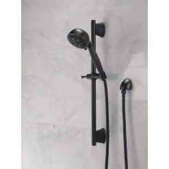 Delta 5-Spray Patterns 4.13 in. Wall-Mount Handheld Shower Head with Slide Bar and H2Okinetic Technology in Matte Black -Bathroom Faucets Store matte black delta handheld shower heads 51559 bl c3 1000