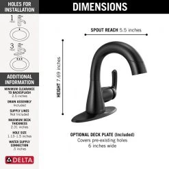 Delta Broadmoor Single Hole Single-Handle Bathroom Faucet with Pull-Down Sprayer in Matte Black -Bathroom Faucets Store matte black delta single hole bathroom faucets 15765lf blpd 40 1000