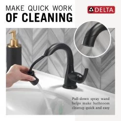 Delta Broadmoor Single Hole Single-Handle Bathroom Faucet with Pull-Down Sprayer in Matte Black -Bathroom Faucets Store matte black delta single hole bathroom faucets 15765lf blpd a0 1000