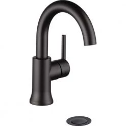 Delta Trinsic Single Hole Single-Handle Bathroom Faucet with Metal Drain Assembly in Matte Black