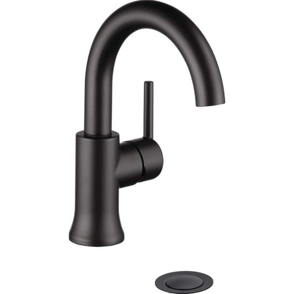 Delta Trinsic Single Hole Single-Handle Bathroom Faucet with Metal Drain Assembly in Matte Black 1 Delta Trinsic Single Hole Single-Handle Bathroom Faucet with Metal Drain Assembly in Matte Black