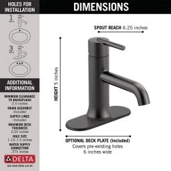 Delta Trinsic Single Hole Single-Handle Bathroom Faucet with Metal Drain Assembly in Matte Black -Bathroom Faucets Store matte black delta single hole bathroom faucets 559lf blmpu 40 1000
