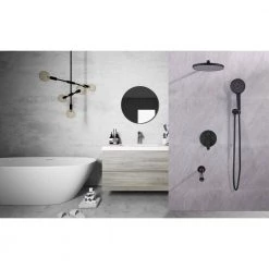 ELLO&ALLO 2-Handle 2-Spray Tub and Shower Faucet and Handheld Combo with 8 in. Shower Head in Matte Black (Valve Included) -Bathroom Faucets Store matte black ello allo bathtub shower faucet combos es b pr300 31 1000