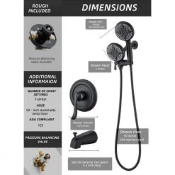 ELLO&ALLO Single-Handle 24-Spray Tub and Shower Faucet Handheld Combo with 5 in. Shower Head in Matte Black (Valve Included) -Bathroom Faucets Store matte black ello allo bathtub shower faucet combos es b t1002 c3 1000