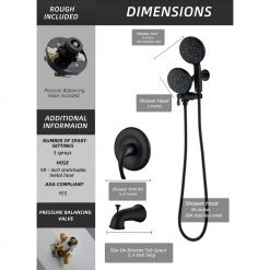 ELLO&ALLO Single-Handle 48-Spray Tub and Shower Faucet and Handheld Combo with 5 in. Shower Head in Matte Black (Valve Included) -Bathroom Faucets Store matte black ello allo bathtub shower faucet combos es b t1006 44 1000 1