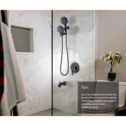 ELLO&ALLO Single-Handle 48-Spray Tub and Shower Faucet and Handheld Combo with 5 in. Shower Head in Matte Black (Valve Included) -Bathroom Faucets Store matte black ello allo bathtub shower faucet combos es b t1006 fa 1000 1