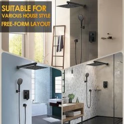 EVERSTEIN 3-Spray Patterns with 2.5 GPM 10 in. Wall Mount Dual Shower Heads with Handheld in Matte Black (Valve Included) -Bathroom Faucets Store matte black everstein dual shower heads sf 2f10w 6646 bk 31 1000