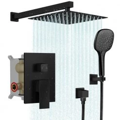EVERSTEIN 3-Spray Patterns with 2.5 GPM 10 in. Wall Mount Dual Shower Heads with Handheld in Matte Black (Valve Included)