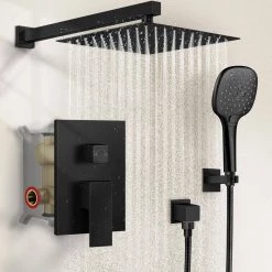 EVERSTEIN 3-Spray Patterns with 2.5 GPM 10 in. Wall Mount Dual Shower Heads with Handheld in Matte Black (Valve Included) -Bathroom Faucets Store matte black everstein dual shower heads sf 2f10w 6646 bk c3 1000