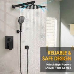 EVERSTEIN 3-Spray Patterns with 2.5 GPM 10 in. Wall Mount Dual Shower Heads with Handheld in Matte Black (Valve Included) -Bathroom Faucets Store matte black everstein dual shower heads sf 2f10w 6646 bk d4 1000