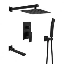 GIVING TREE 3-Spray Patterns with 2.0 GPM 10 in. Tub Wall Mount Dual Shower Heads Handshower in Matte Black
