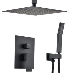 GIVING TREE 2-Spray Patterns with 2.5 GPM 16 in. Rainfall Shower Head Ceiling Mount Dual Shower Heads in Matte Black