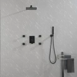 GIVING TREE 6-Spray Patterns 10 in. Wall Mount Dual Shower Head with 4-Side Sprayer 3-Function Shower System in Matte Black -Bathroom Faucets Store matte black giving tree dual shower heads xlhddtsh0033 31 1000
