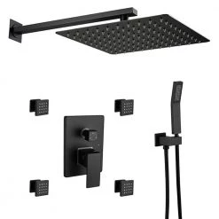 GIVING TREE 6-Spray Patterns 10 in. Wall Mount Dual Shower Head with 4-Side Sprayer 3-Function Shower System in Matte Black