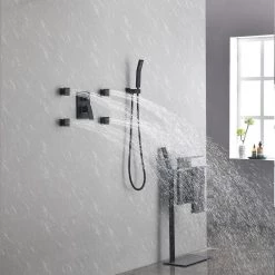 GIVING TREE 6-Spray Patterns 10 in. Wall Mount Dual Shower Head with 4-Side Sprayer 3-Function Shower System in Matte Black -Bathroom Faucets Store matte black giving tree dual shower heads xlhddtsh0033 fa 1000