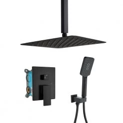 GIVING TREE Single-Handle 3-Spray Ceiling Mount 12 in. Square Shower Faucet with Hand Shower in Matte Black (Valve Included)