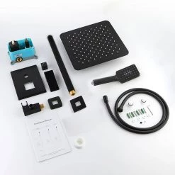 GIVING TREE Single-Handle 3-Spray Ceiling Mount 12 in. Square Shower Faucet with Hand Shower in Matte Black (Valve Included) -Bathroom Faucets Store matte black giving tree shower faucets hdyn zg0014 76 1000