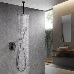 GIVING TREE Single-Handle 3-Spray Ceiling Mount 10 in. Shower Faucet with Hand Shower in Matte Black (Valve Included) -Bathroom Faucets Store matte black giving tree shower faucets hdyn zg0103 31 1000