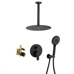GIVING TREE Single-Handle 3-Spray Ceiling Mount 10 in. Shower Faucet with Hand Shower in Matte Black (Valve Included)