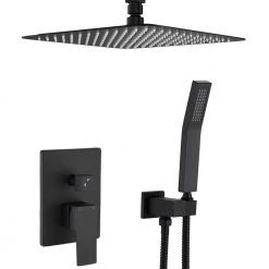 GIVING TREE 1-Handle 2-Spray High Pressure Ceiling Mount 12 in. Shower Head with Hand Shower Faucet in Matte Black (Valve Included)