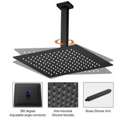 GIVING TREE Single-Handle 2-Spray 16 in. Ceiling Mount Rainfall Shower Heads 360° Swivel with Hand Shower Faucet in Matte Black -Bathroom Faucets Store matte black giving tree shower faucets xlhddotu0101 4f 1000