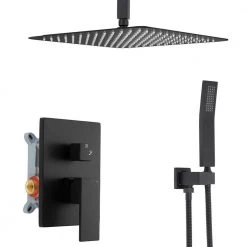 GIVING TREE Single-Handle 2-Spray 16 in. Ceiling Mount Rainfall Shower Heads 360° Swivel with Hand Shower Faucet in Matte Black