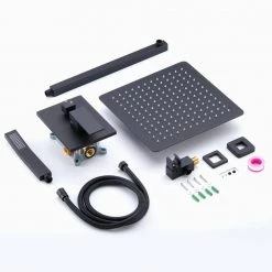 GIVING TREE Single-Handle 2-Spray Square High Pressure 12 in. Shower Head with Hand Shower Faucet in Matte Black (Valve Included) -Bathroom Faucets Store matte black giving tree shower faucets xlhddotu0105 1d 1000