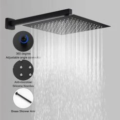 GIVING TREE Single-Handle 2-Spray Square High Pressure 12 in. Shower Head with Hand Shower Faucet in Matte Black (Valve Included) -Bathroom Faucets Store matte black giving tree shower faucets xlhddotu0105 1f 1000