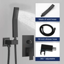 GIVING TREE Single-Handle 2-Spray Square High Pressure 12 in. Shower Head with Hand Shower Faucet in Matte Black (Valve Included) -Bathroom Faucets Store matte black giving tree shower faucets xlhddotu0105 44 1000