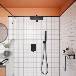 GIVING TREE Single-Handle 2-Spray Square High Pressure 12 in. Shower Head with Hand Shower Faucet in Matte Black (Valve Included) -Bathroom Faucets Store matte black giving tree shower faucets xlhddotu0105 66 1000