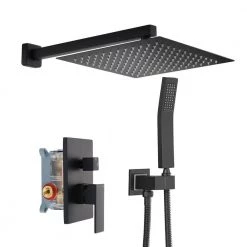 GIVING TREE Single-Handle 2-Spray Square High Pressure 12 in. Shower Head with Hand Shower Faucet in Matte Black (Valve Included) -Bathroom Faucets Store matte black giving tree shower faucets xlhddotu0105 77 1000