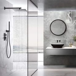 GIVING TREE 1-Handle 2-Spray Square Wall Mount Shower Faucet with 12 in. Shower Head Shower Hand in Matte Black (Valve Included) -Bathroom Faucets Store matte black giving tree shower faucets xlhddtfh0026 31 1000