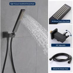 GIVING TREE 1-Handle 2-Spray Square Wall Mount Shower Faucet with 12 in. Shower Head Shower Hand in Matte Black (Valve Included) -Bathroom Faucets Store matte black giving tree shower faucets xlhddtfh0026 44 1000