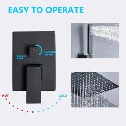 GIVING TREE 1-Handle 2-Spray Square Wall Mount Shower Faucet with 12 in. Shower Head Shower Hand in Matte Black (Valve Included) -Bathroom Faucets Store matte black giving tree shower faucets xlhddtfh0026 fa 1000