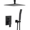 GIVING TREE Single Handle 2-Spray Square Ceiling Mount Shower Faucet with 12 in. Hand Shower in Matte Black (Valve Included)