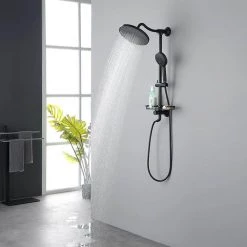 GIVING TREE 4-Spray Function Wall Bar Shower Kit with Showerhead Hand Shower Adjustable Slide Bar and Soap Dish in Matte Black -Bathroom Faucets Store matte black giving tree wall bar shower kits xlhddtfa0169 31 1000