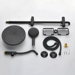GIVING TREE 4-Spray Function Wall Bar Shower Kit with Showerhead Hand Shower Adjustable Slide Bar and Soap Dish in Matte Black -Bathroom Faucets Store matte black giving tree wall bar shower kits xlhddtfa0169 a0 1000