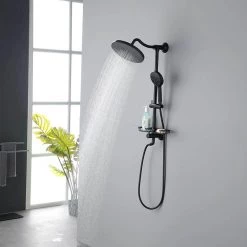 GIVING TREE 4-Spray Function Wall Bar Shower Kit with Showerhead Hand Shower Adjustable Slide Bar and Soap Dish in Matte Black -Bathroom Faucets Store matte black giving tree wall bar shower kits xlhddtfa0169 c3 1000