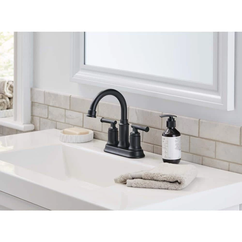 Glacier Bay Oswell 4 in. Centerset 2-Handle High-Arc Bathroom Faucet in Matte Black 2 Glacier Bay Oswell 4 in. Centerset 2-Handle High-Arc Bathroom Faucet in Matte Black - Image 2