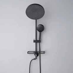 GIVING TREE 5-Spray Patterns with 9 in. Wall Mount Round Shower Head with Message Spray Handheld Shower Head in Matte Black -Bathroom Faucets Store matte black handheld shower heads xlhddtfa0198 31 1000